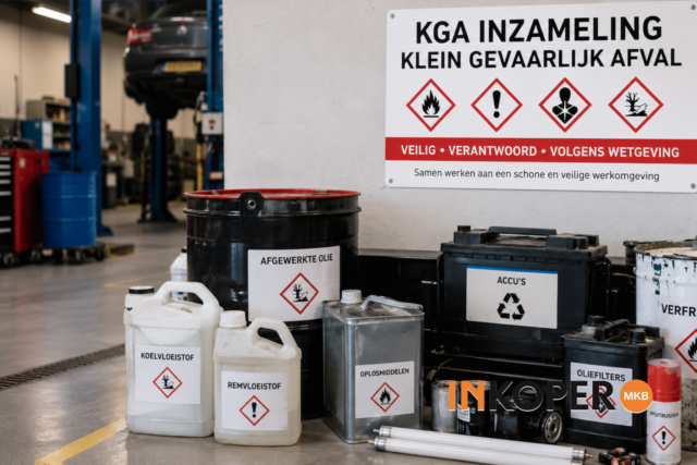 KGA inzameling voor bedrijven met klein gevaarlijk afval in een werkplaats.