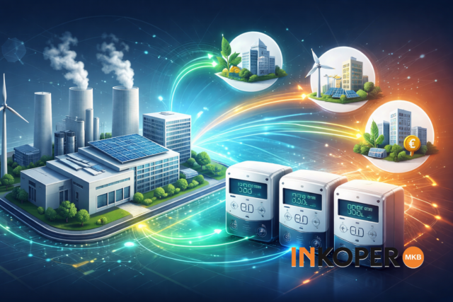 Illustratie van een MELOEA-aansluiting waarbij meerdere energieleveranciers energie leveren aan één grootverbruiksaansluiting met professionele meetdiensten