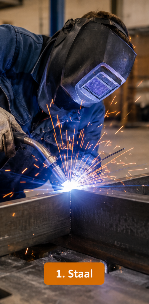 Lasgas voor staal Lasser aan het werk met staal waarbij beschermgas wordt gebruikt